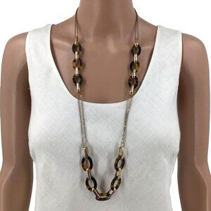 Tortoise Shell Necklace Acrylic Link Gold Tone Chain Adjustable Length